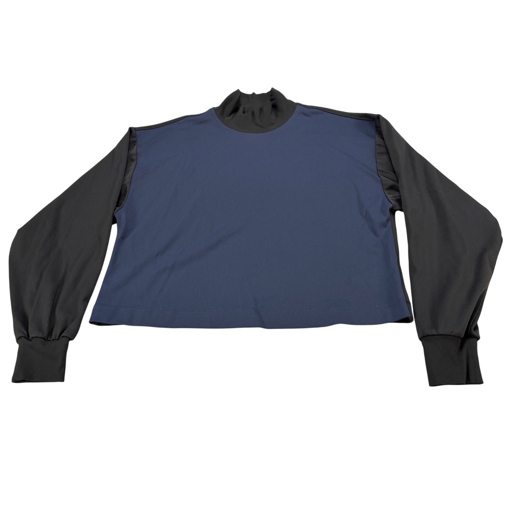 Athleta Colorblock Mock Neck Long‎ Sleeve Top Navy Black Small S P CH